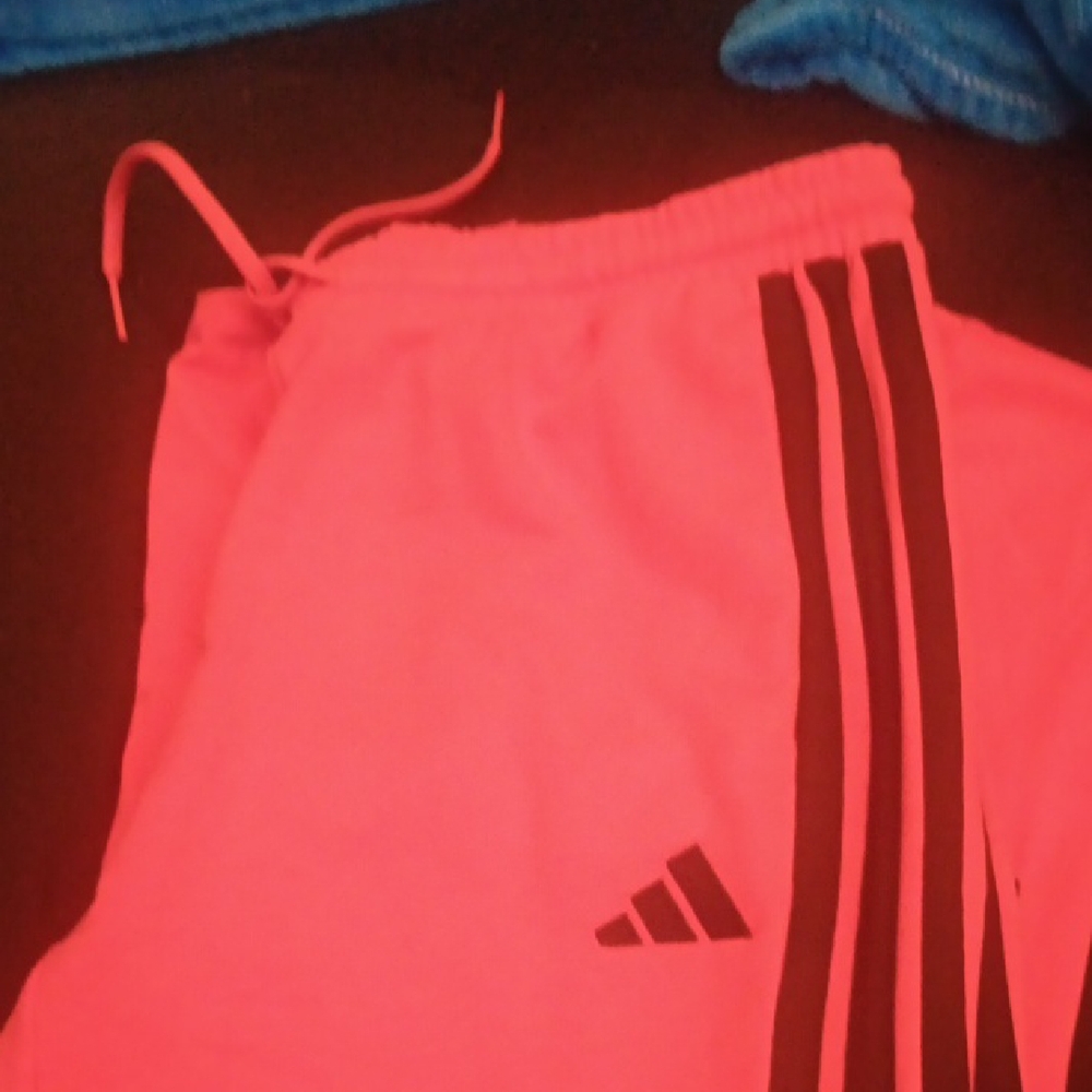 Adidas Pink and Black Sweatpants with Three-Stripe Design